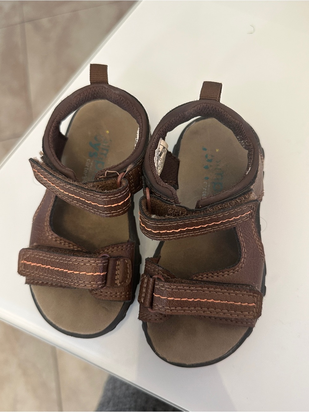 Carter's Brown Leather Hook-and-Loop Toddler Sandals